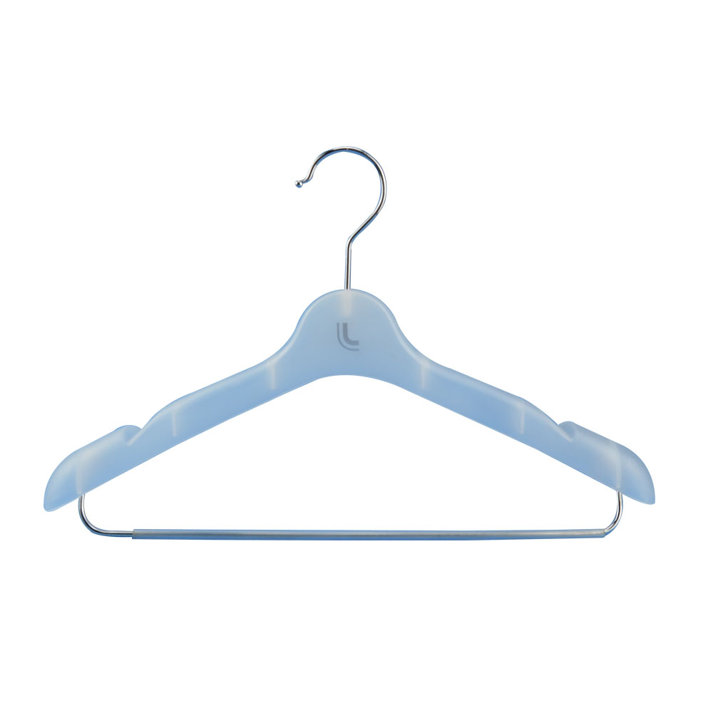 female colored grainy plastic hanger with logo clothing 