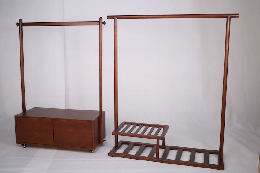 Vintage Style Wooden Moveable Cabinet Rack Clothing Rack Set
